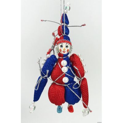 Двухцветный гномик елочная игрушка ручной работы-0