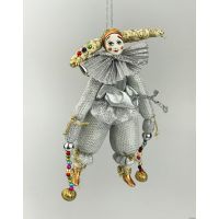 Клоун парчевый в двурогом колпачке елочная игрушка ручной работы