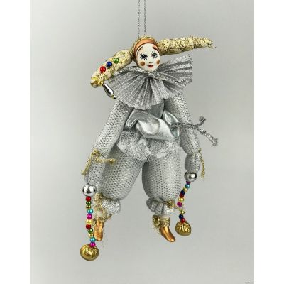 Клоун парчевый в двурогом колпачке елочная игрушка ручной работы-0