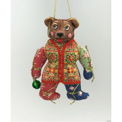 Медвежонок в жилетке елочная игрушка ручной работы-0