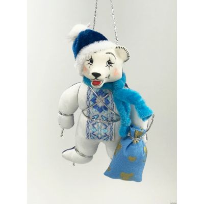 Медведь с голубым шарфом елочная игрушка ручной работы-0