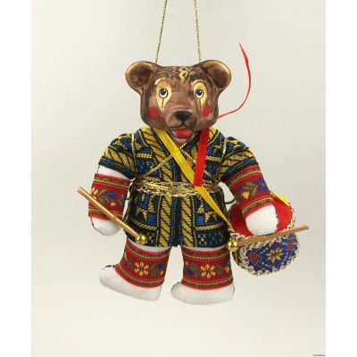 Медведь с барабаном елочная игрушка ручной работы-0