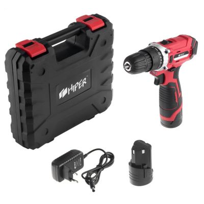 Дрель аккумуляторная HIPER HCD12A/2А, 12В, в кейсе, Li-ion батарея 1,5 Ач (2 шт), 25Нм, красный-2