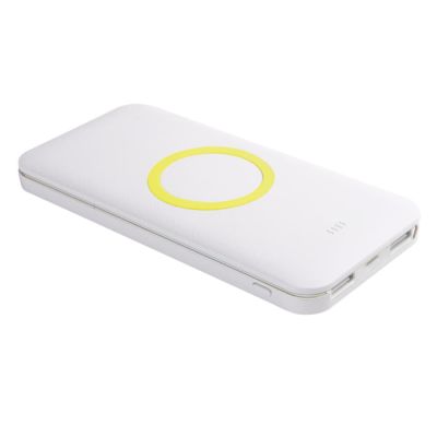 Универсальный аккумулятор с функцией беспроводной зарядки SATURN,белый с желтым,15х7,3х1,2см, белый, желтый-1