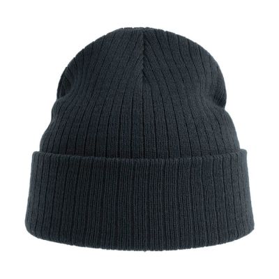 Шапка вязаная RIO с отворотом из материала rPET/рециклированного полиэстера, тёмно-серый меланж-4