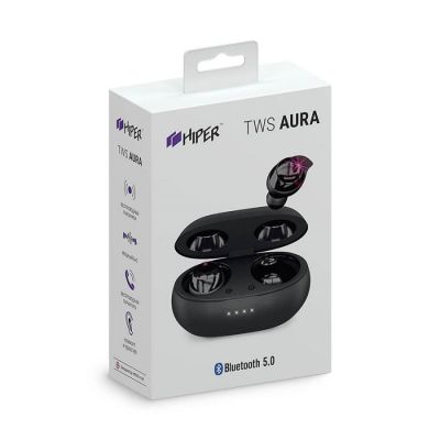Наушники беспроводные с зарядным боксом HIPER TWS AURA, цвет черный-1