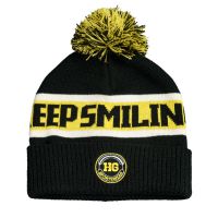 Образец вязанная шапка с помпоном и отворотом, двойная, 100% аркил, черный, желтый