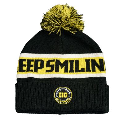 Образец вязанная шапка с помпоном и отворотом, двойная, 100% аркил, черный, желтый-0