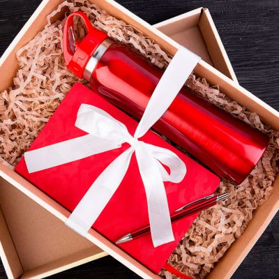 Набор подарочный SUNSHINE: бутылка для воды, бизнес-блокнот, ручка, коробка со стружкой, зеленый-1