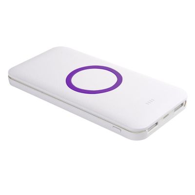 Универсальный аккумулятор с функцией беспроводной зарядки SATURN,белый с фиолетовым,15х7,3х1, белый, фиолетовый-1