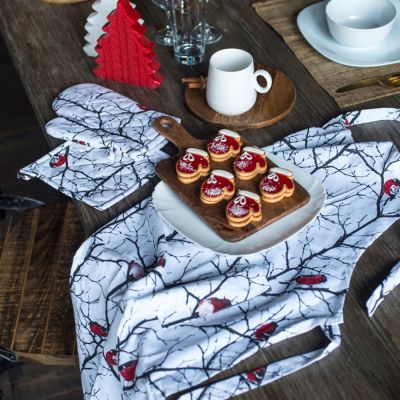 Подарочный набор для кухни 'Снегири',хлопок 100%, передник и прихватки, белый, красный-5