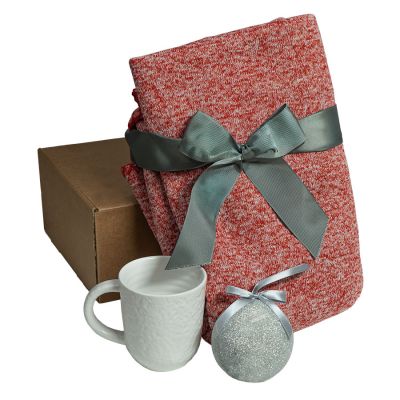 Подарочный набор HOLIDAY: плед, кружка, шар новогодний, коробка; красный, ярко-красный-0