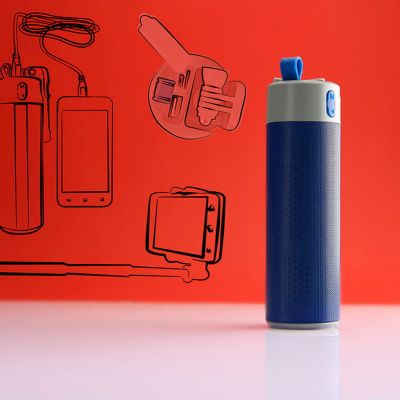 Bluetooth колонка TURBO TUBE с зарядным устройством (2000mAh) и моноподом, синий, серый-1