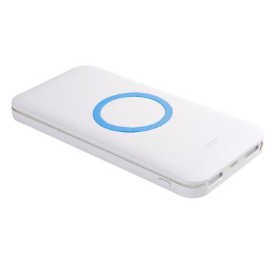 Универсальный аккумулятор с функцией беспроводной зарядки SATURN,белый с голубым,15х7,3х1,2с, белый, голубой-1