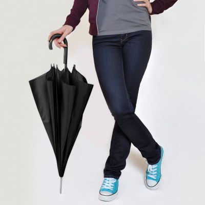 Зонт-трость с пластиковой ручкой, механический; черный; D=103 см; 100% полиэстер 190 T-1