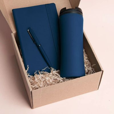 Набор подарочный OFFICEKIT: термос, ежедневник, ручка,  стружка, коробка, синий-7