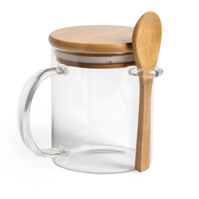 Кружка KIPAL, боросиликатное стекло, бамбук, прозрачный-0