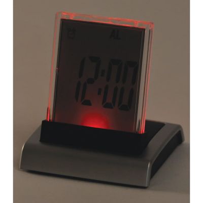 Часы-календарь-термометр с разноцветной подсветкой 'Дисплей', серебристый, черный-3