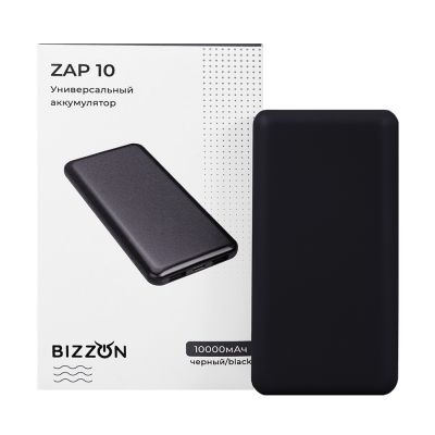 Универсальный аккумулятор ZAP 10 (10000мАч) с быстрой зарядкой, софт-тач, черный-3