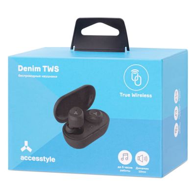 Беспроводные наушники ACCESSTYLE DENIM TWS, черные, черный-7
