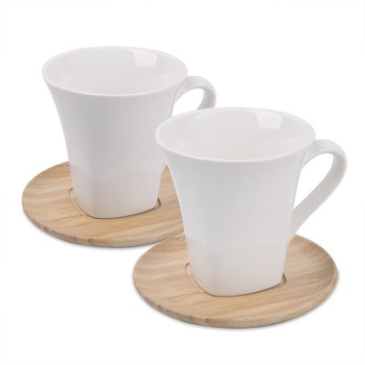 Чайные пары 'Натали' 2 штуки в упаковке, 19,5х19х9см, 200мл, фарфор, бамбук, коричневый, белый-0