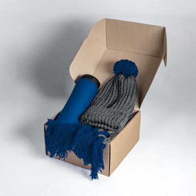 Набор подарочный COLD NIGHT: шарф и шапка, термокружка; синий-2