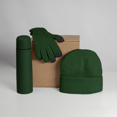 Набор подарочный GET WARM: перчатки, шапка, термос; зеленый-0