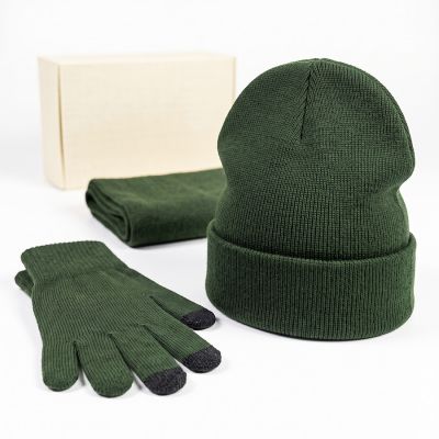 Набор подарочный Green Christmas: шапка, варежки, перчатки в коробке, зеленый-4