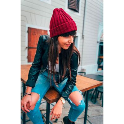 Шапка вязаная SHORE с отворотом из материала rPET/рециклированного полиэстера, красный-4