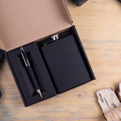 Набор подарочный BLACK LINE: фляжка, ручка, черный-1