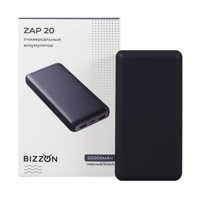 Универсальный аккумулятор ZAP 20 (20000мАч) с быстрой зарядкой, софт-тач, черный-3