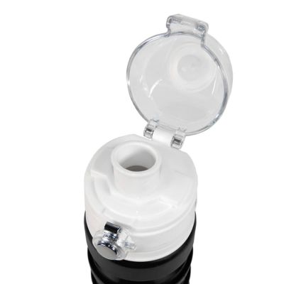 Бутылка для воды складная с карабином SPRING, 550/250 мл, силикон, черный-2