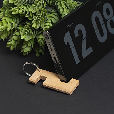 Брелок-подставка для телефона, 6 x 2,5 x 0,7 cм. Пазы 1 и 1,4 см, бук, светло-коричневый-4