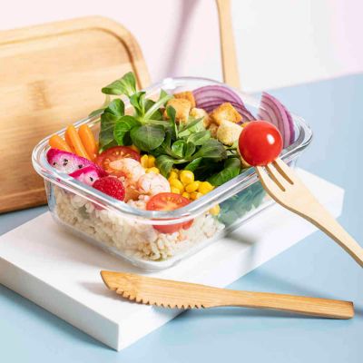 Ланч-бокс BEJAR, ложка, вилка нож в комплекте, стекло/бамбук, прозрачный-10