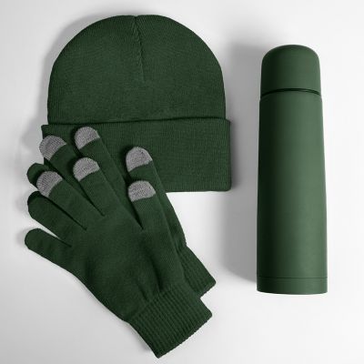 Набор подарочный GET WARM: перчатки, шапка, термос; зеленый-1