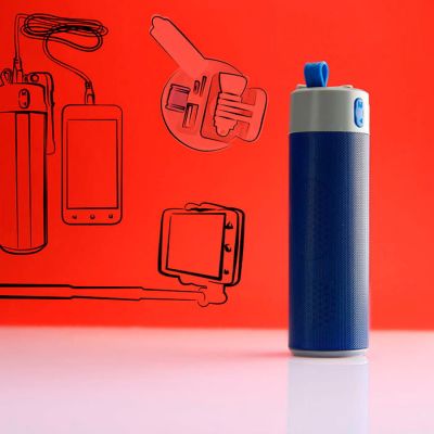 Bluetooth колонка TURBO TUBE с зарядным устройством (2000mAh) и моноподом, красный, серый-1