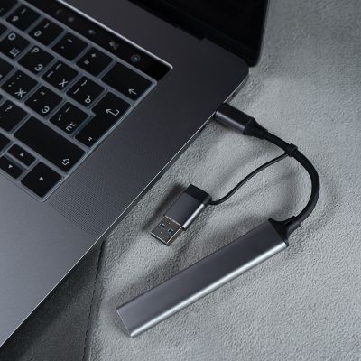 USB-хаб BRANCH 4 в 1, серый, алюминий-2