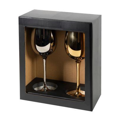 Бокалы для вина 2 штуки MOON&SUN, золотой и серебяный, 22,5х24,8х11,9см, стекло, серебристый, золотистый-1