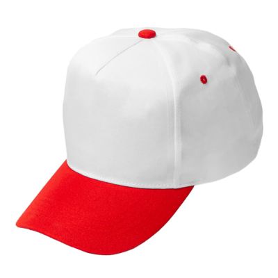 Бейсболка JOKER, 5 клиньев,  застежка на липучке, белый, красный-1