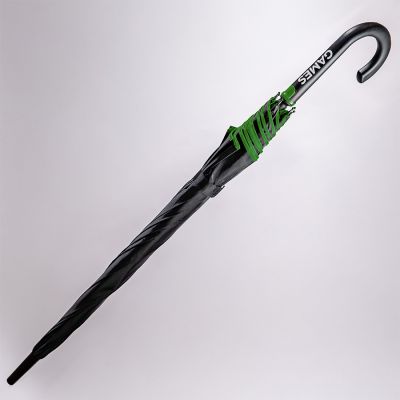 Зонт-трость BACK TO BLACK, пластиковая ручка, полуавтомат, черный, зеленый-5