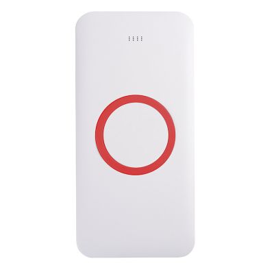 Универсальный аккумулятор с функцией беспроводной зарядки SATURN,белый с красным,15х7,3х1,2с, белый, красный-0