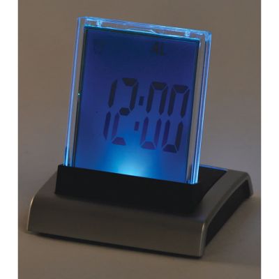 Часы-календарь-термометр с разноцветной подсветкой 'Дисплей', серебристый, черный-4