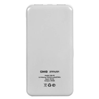 Универсальный аккумулятор Rib 10 (10000 мАч), белый, 13,5х6.8х1,5 см-2