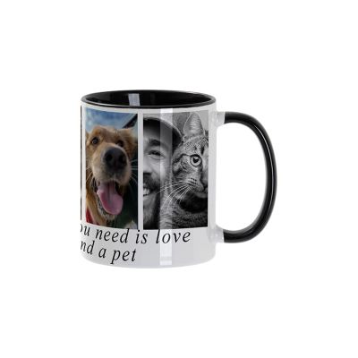 Кружка для сублимации, 330 мл, d=82 мм, стандарт А, белая, черная внутри, черная ручка, белый, черный-2