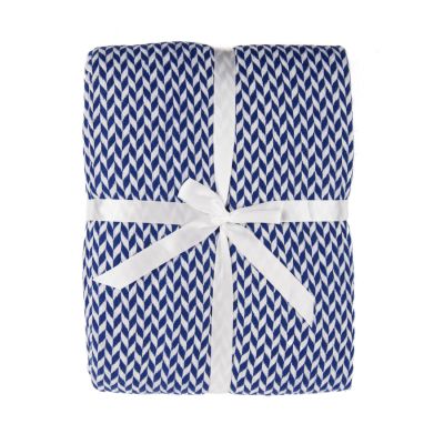 Плед VILLAGE, 130х150 см, акрил 220гр/м2, белый, синий-0