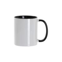 Кружка для сублимации, 330 мл, d=82 мм, стандарт А, белая, черная внутри, черная ручка, белый