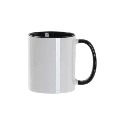 Кружка для сублимации, 330 мл, d=82 мм, стандарт А, белая, черная внутри, черная ручка, белый, черный-0