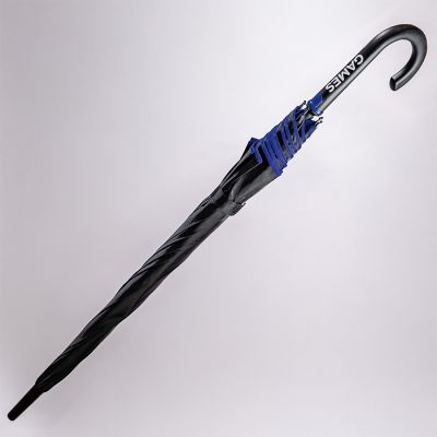 Зонт-трость BACK TO BLACK, пластиковая ручка, полуавтомат, черный, синий-5