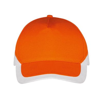 Бейсболка BOOSTER, 5 клиньев, металлическая застежка, оранжевый, белый-2