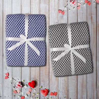 Плед VILLAGE, 130х150 см, акрил 220гр/м2, белый, синий-5